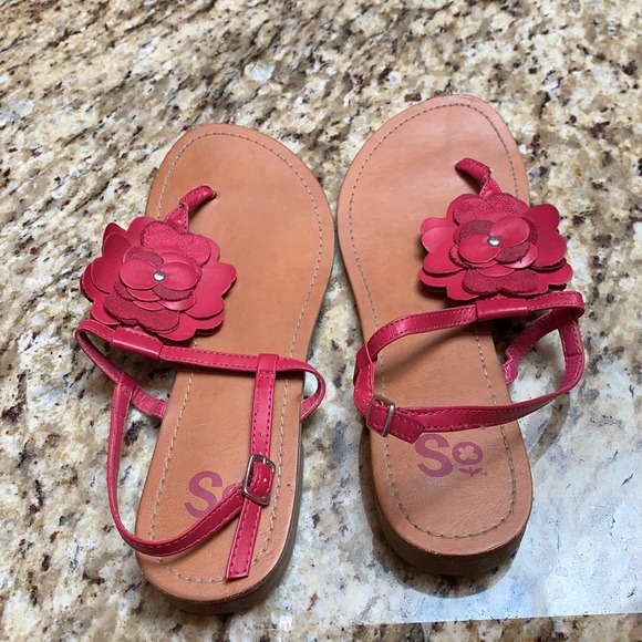 Leather and suede sandals, pink flower, size 7.5 - Picture 3 of 4